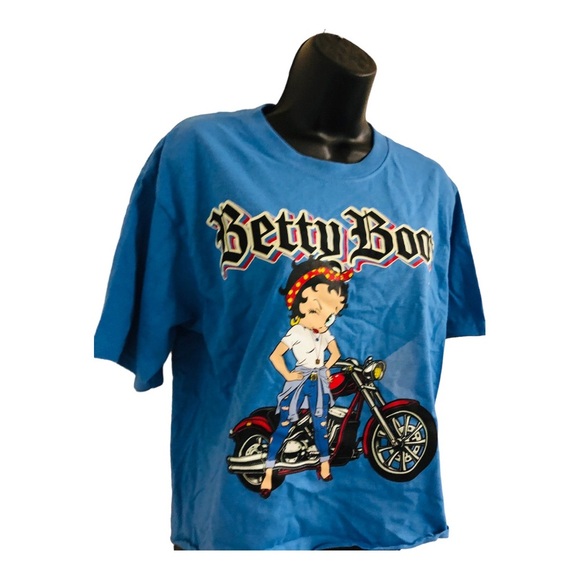 Betty Boop blue rolled hem winking Betty on motorcycle tshirt size small new - Picture 10 of 14